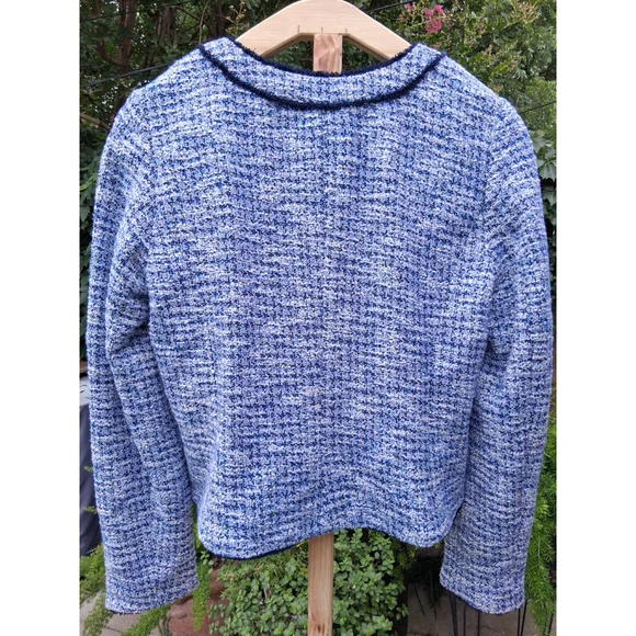 💕EUC TALBOTS Tweed Jacket, Blazer, SZ.10 Navy Blue White Silver - Picture 6 of 12